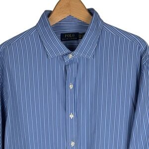 Polo Ralph Lauren Mens Blue White Striped Button Down Shirt 17.5 44 Large XL